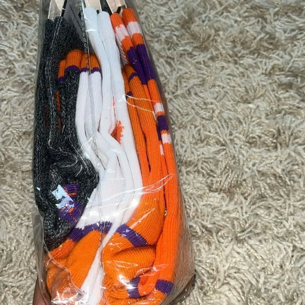 New Unisex Strideline White Clemson Tigers Premium Knit Crew Socks Three-Pack M/